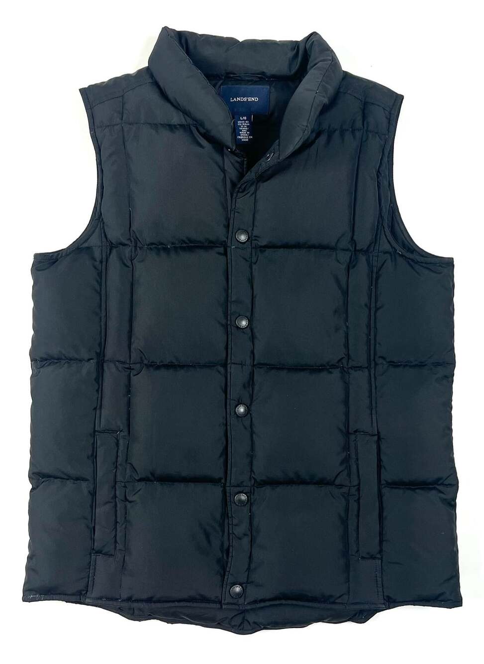 Lands' End Black Down Puffer Vest Youth Size L (14-16) Snap Front